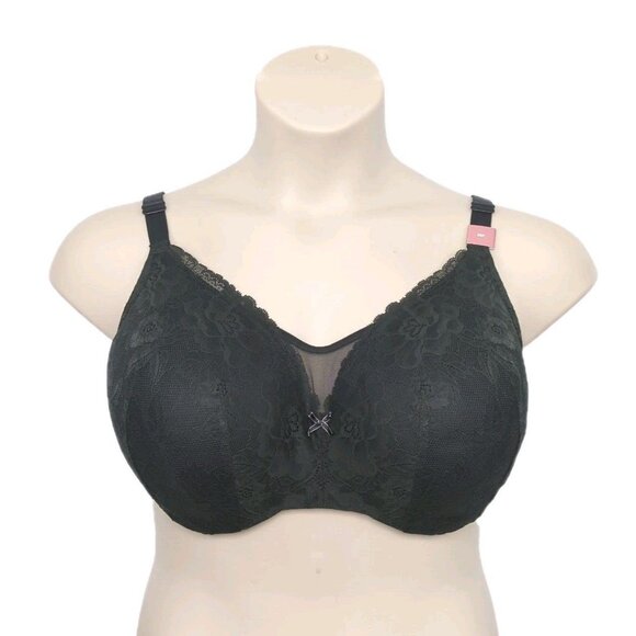 Lane Bryant Cacique Women Bra Full Coverage Lightly Lined 38F Black Lace - Picture 1 of 10
